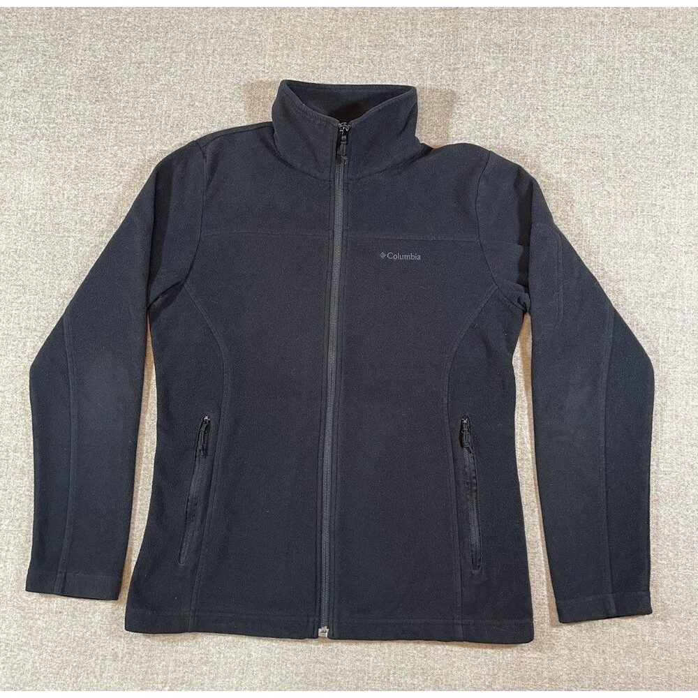 Columbia Sweater Black Full Zip Pockets Fleece Logo Casual Womens Size S Small